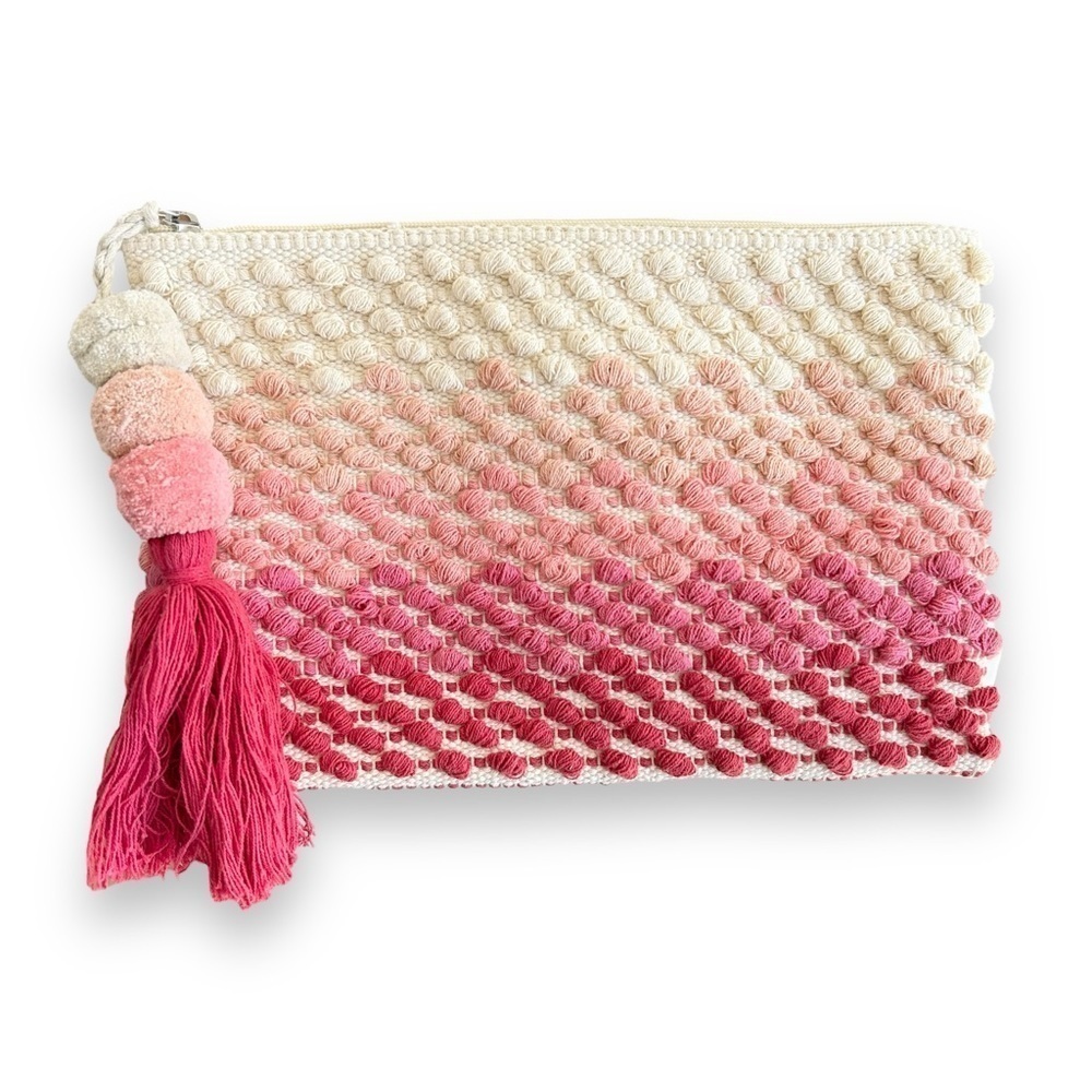 Shiraleah Chicago > Boho Naomi Pink and Cream Tassel Accessory Clutch Travel Bag